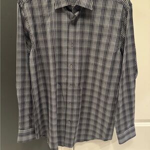 Bugatchi Black and White Plaid Dress Shirt